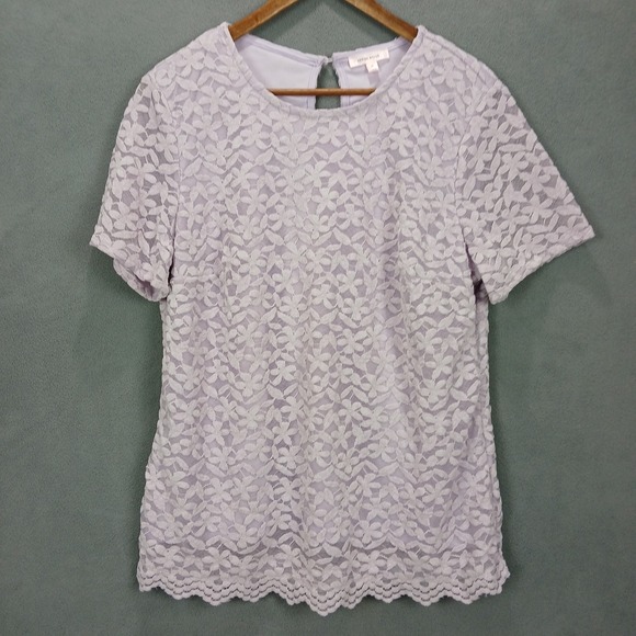 Teddi Rose Tops - Teddi Rose Blouse Top Women XL Lavender Purple Floral Lace Overlay Scalloped Hem